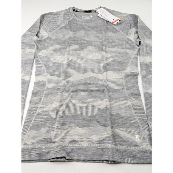 Smartwool Womens Med Crew Merino Wool Thermal Base Layer Top Gray Mountainscape - Picture 2 of 8